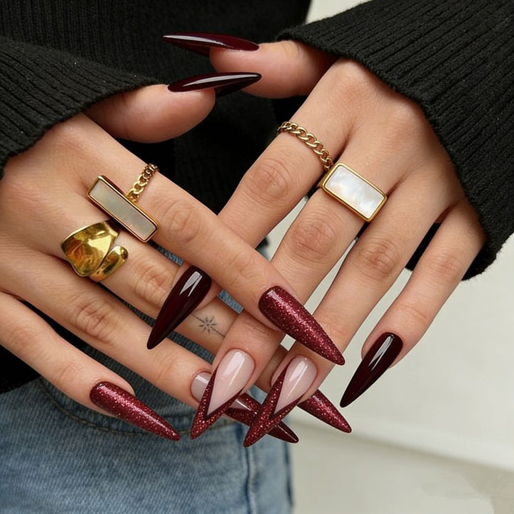Elegant Stiletto Press-On Nail Set with Glitter Accents