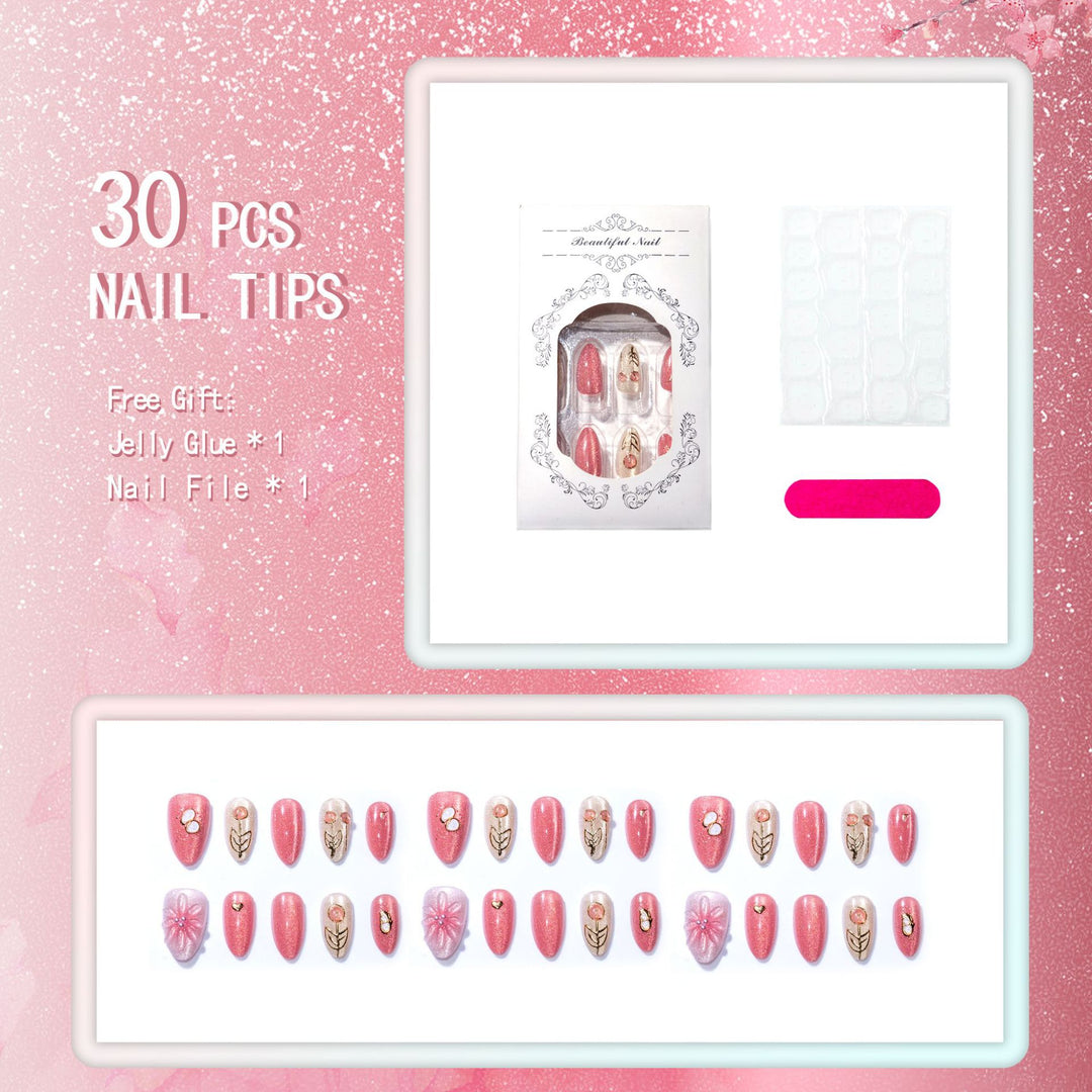Decorative Floral Gemstone Press-On Nails