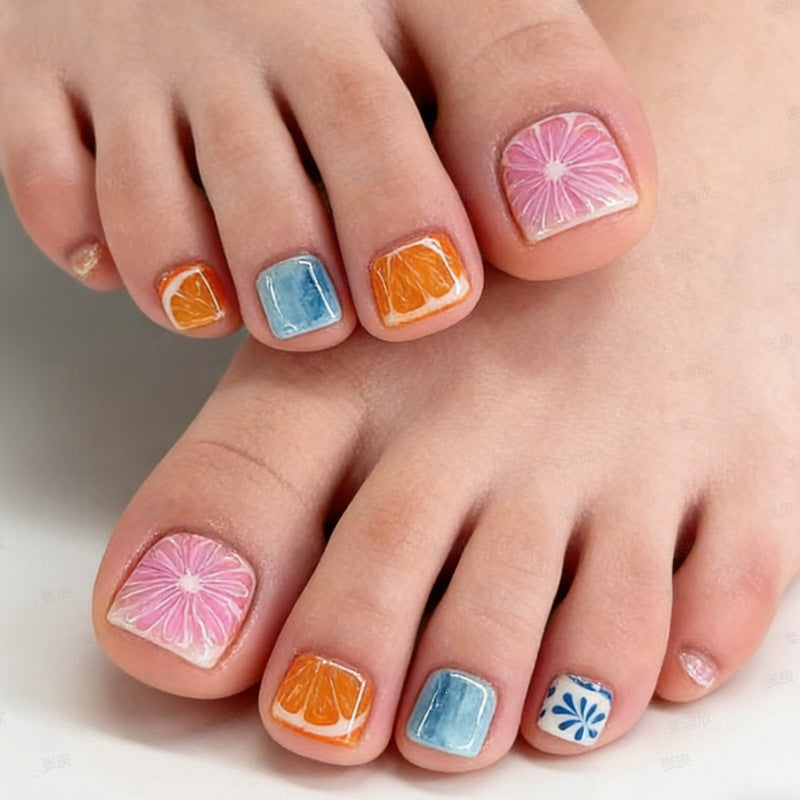 Artificial nail set with colorful flower and fruit designs Kalsten