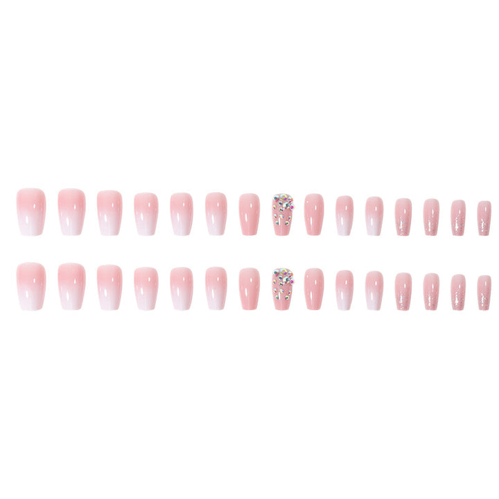 Glamorous Long Press-On Nails with Rhinestone and Gradient Design Kalsten