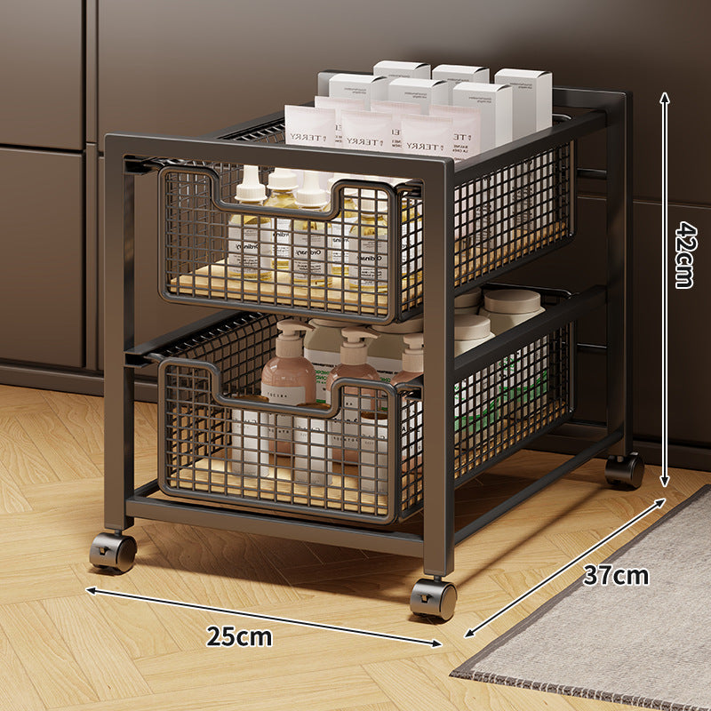 Under-Cabinet Sliding Three-Tier Mesh Basket Organizer with Removable Bins