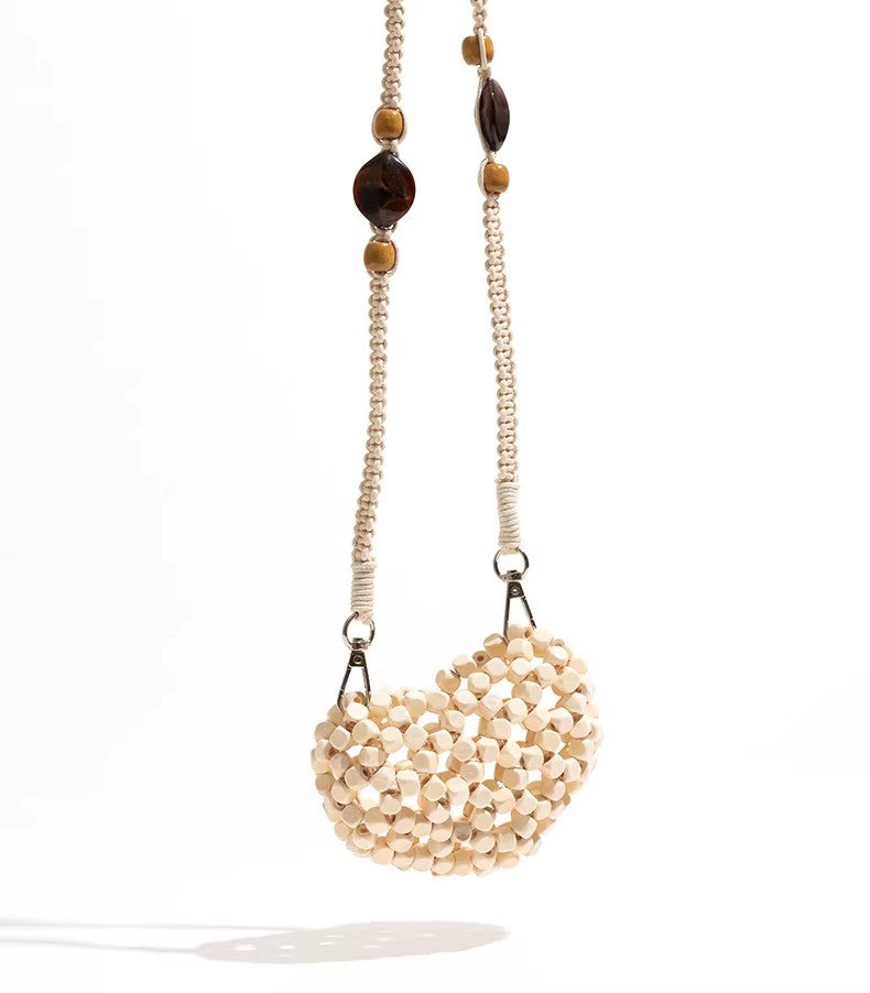 Decorative Heart-Shaped Beaded Crossbody Bag