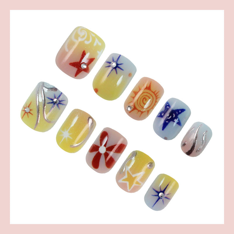 Acrylic nail set with creative floral and geometric design Kalsten