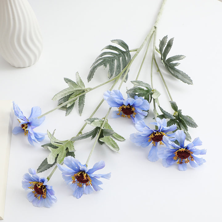 Artificial poppy flower branch with lifelike blooms and detailed leaves