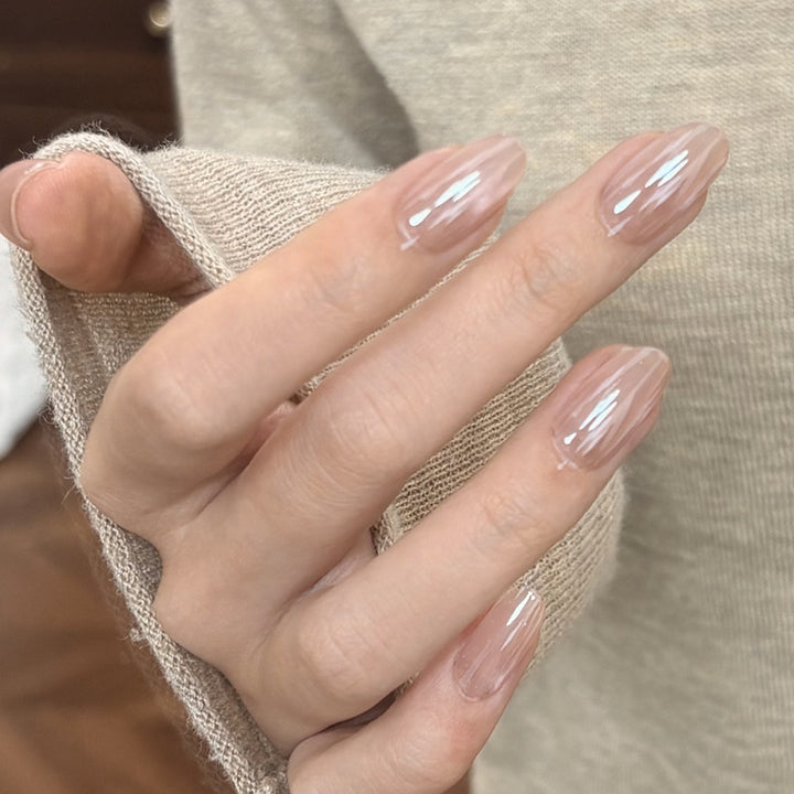 Glossy Nail Art with Subtle Stripes Kalsten