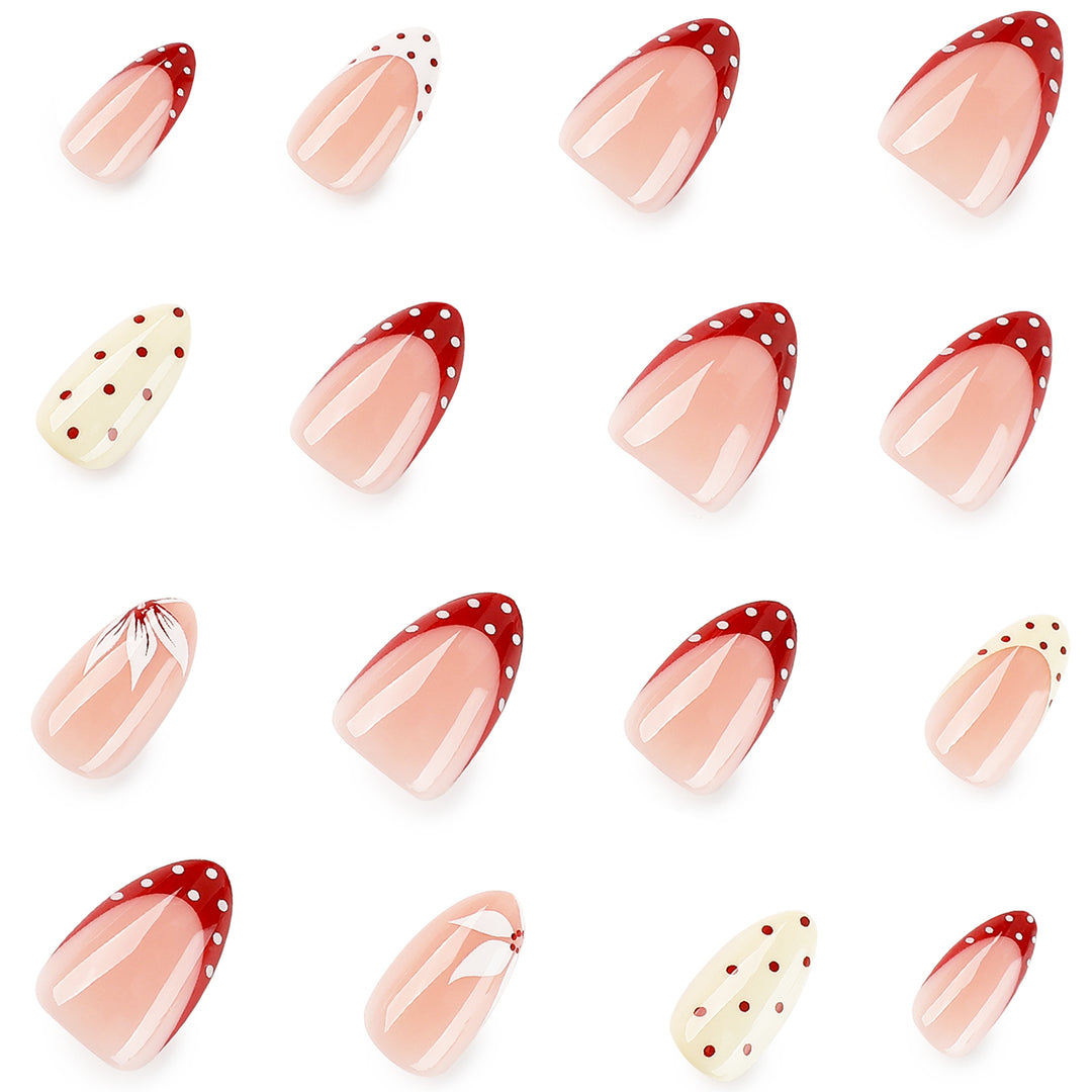 Artistic nail design with unique dots and floral embellishments Kalsten