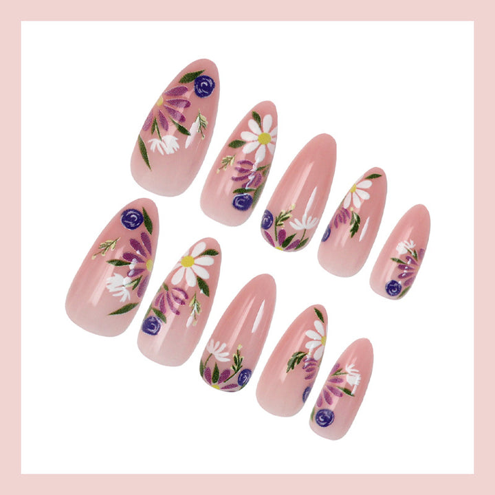 Artificial nail set with floral designs and elegant tips Kalsten