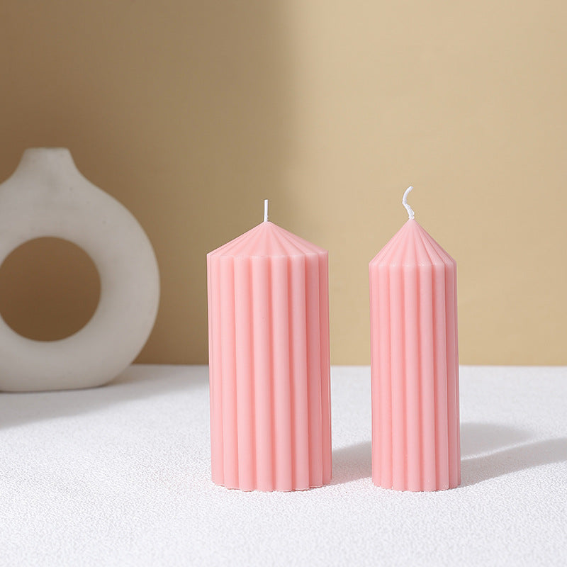 Vertical-Fluted Decorative Pillar Candle Duo