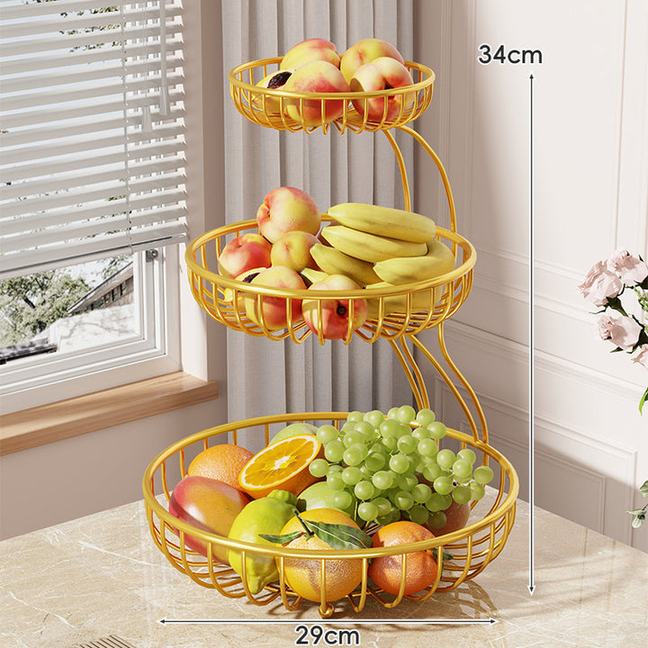 Tiered Curved-Frame Open-Wire Fruit Bowl Stand
