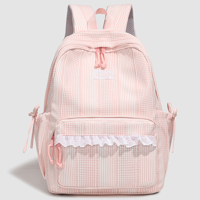 Stylish Striped Backpack with Lace Trim Kalsten