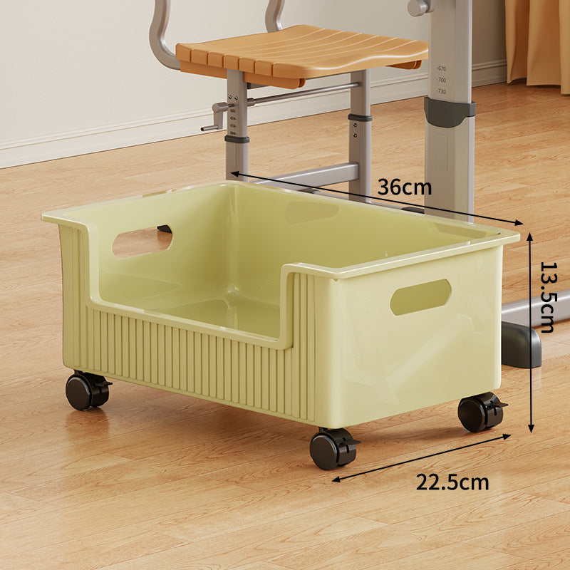 Low-Profile Wheeled Under-Desk Storage Bin with Cutout Handles