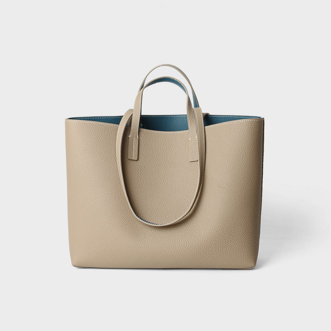 Pebbled Grain Structured Open-Top Double-Handle Tote Bag