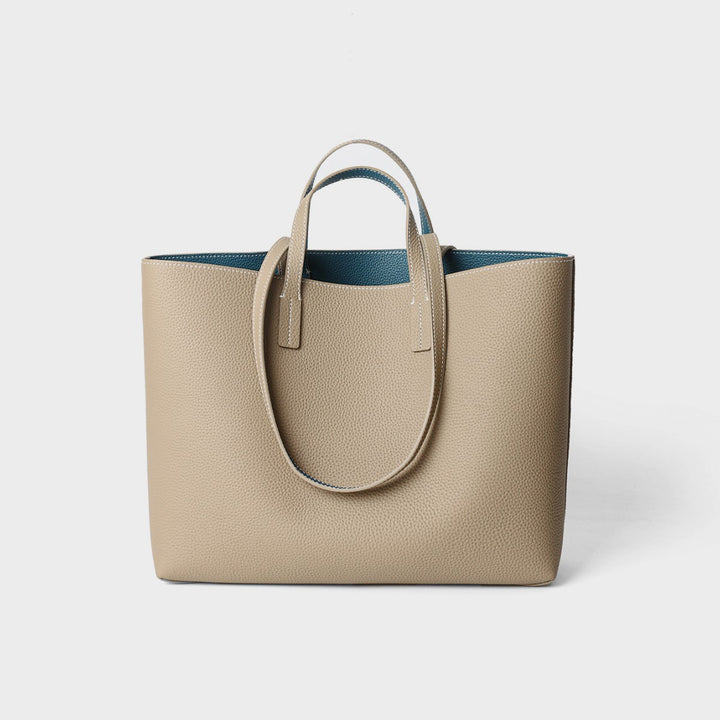 Pebbled Grain Structured Open-Top Double-Handle Tote Bag