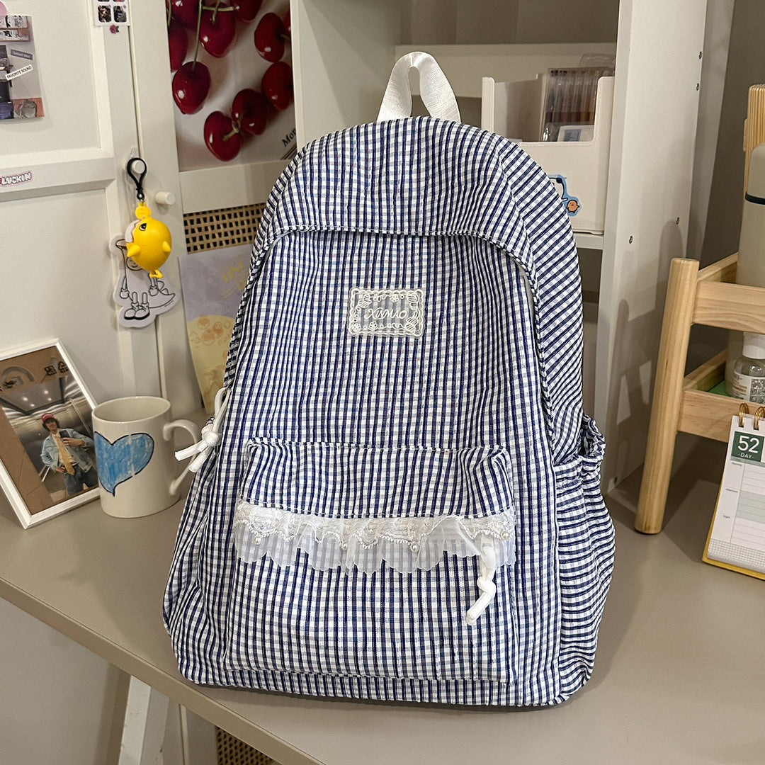 Charming Striped Lace-Trimmed Backpack Kalsten