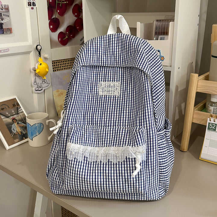Charming Striped Lace-Trimmed Backpack Kalsten