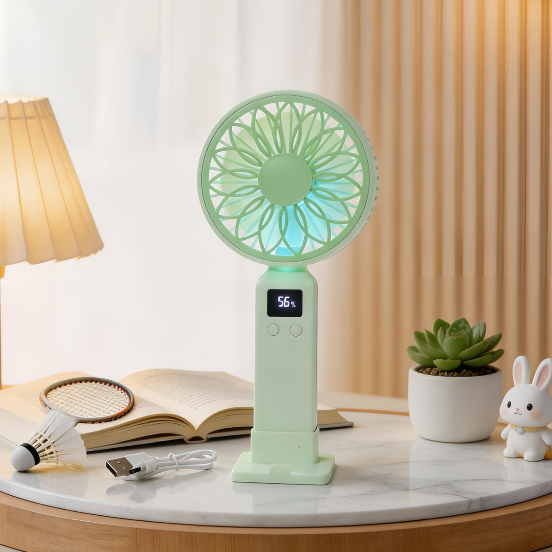Portable hand-held fan with digital temperature display and multiple speed control Kalsten