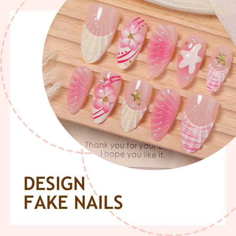 Artificial nail set with maritime shell and flower design Kalsten
