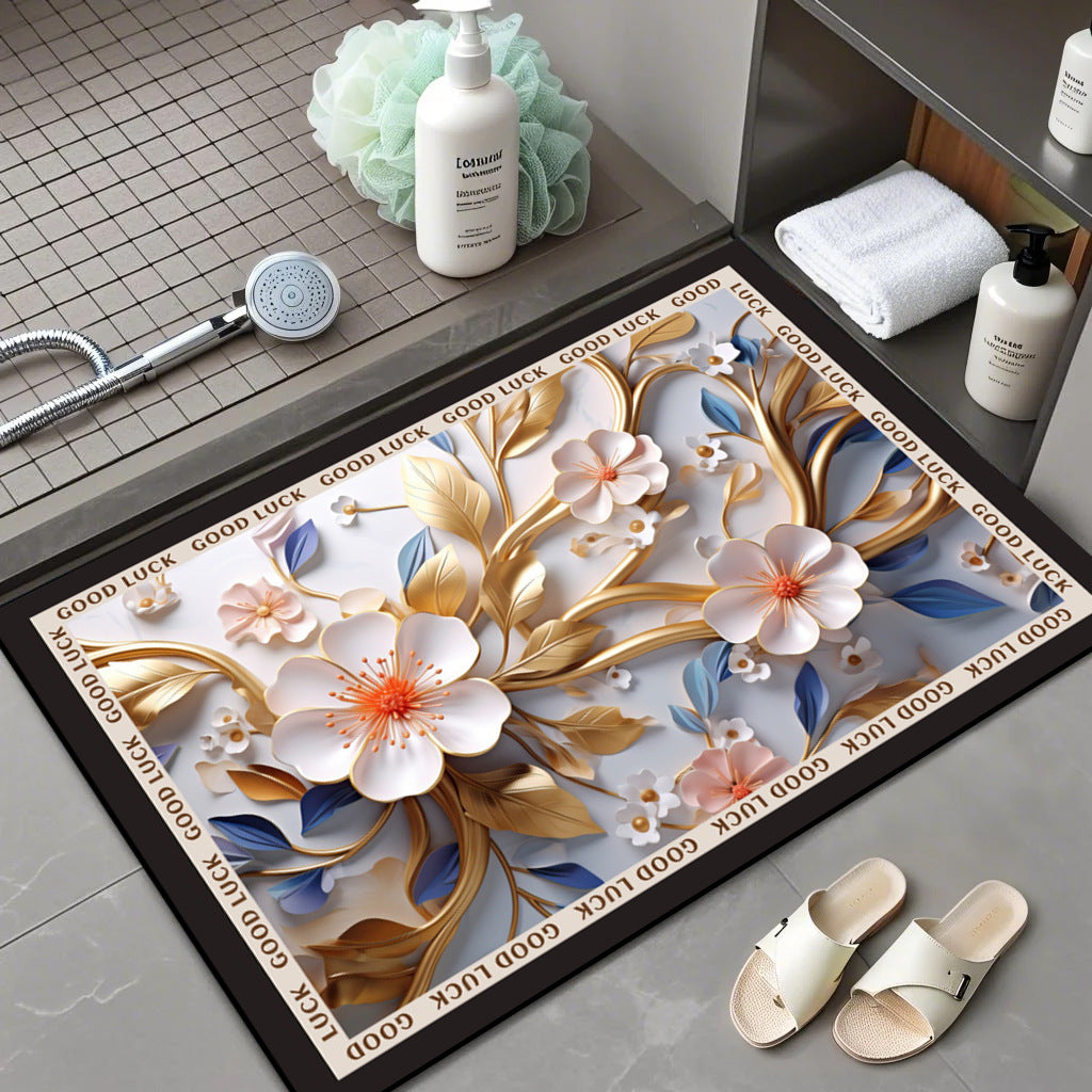 Floral Patterned Memory Foam Bath Mat Kalsten