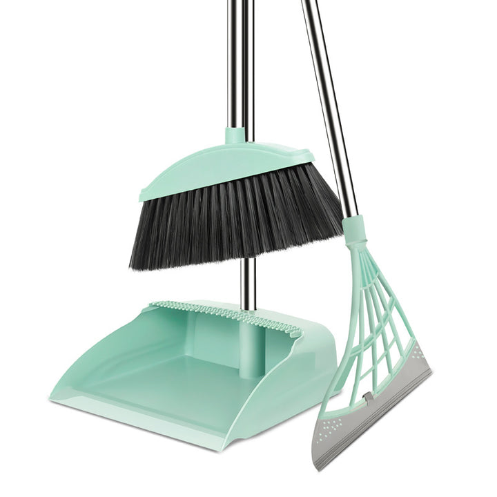 Adjustable Ergonomic Broom And Dustpan Cleaning Set With Detachable Squeegee And Stainless Steel Handle