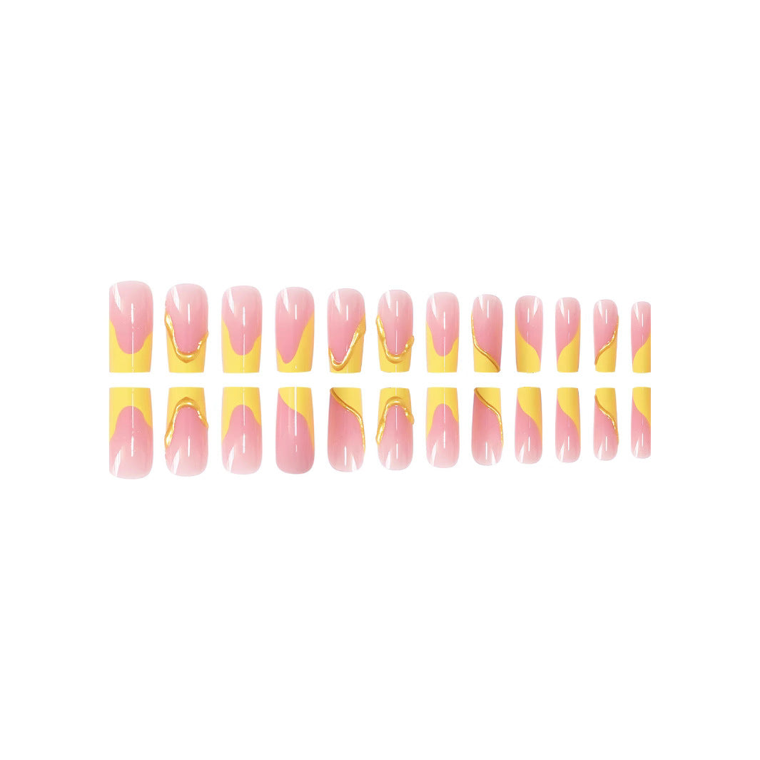 Elegant Acrylic French Tip Press-On Nails with Gold Detailing Kalsten