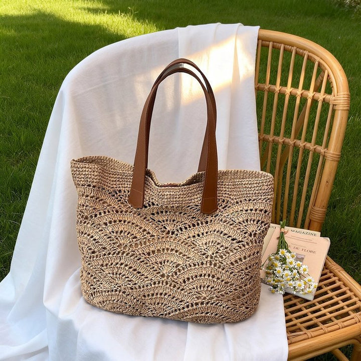 Macrame Shopping Bag with Elegant Leather Handles Kalsten