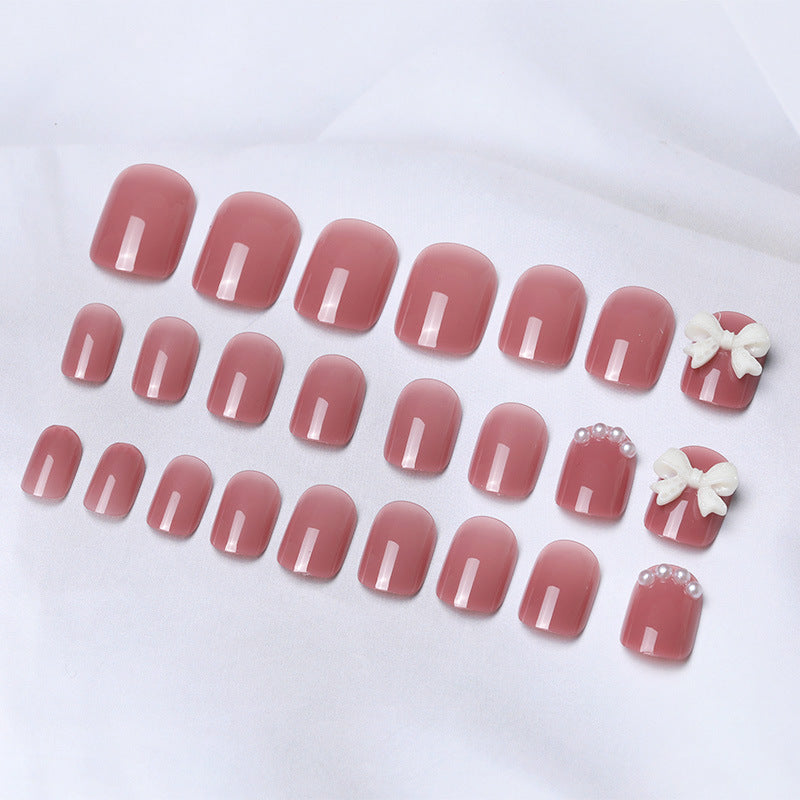Decorative Press-On Nail Art Set with Bow and Pearl Accents