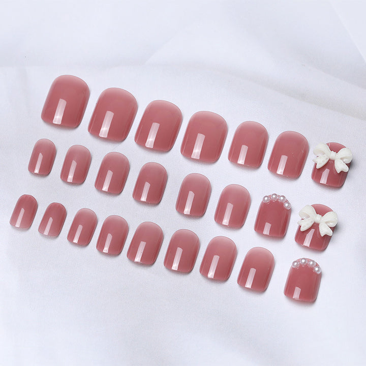 Decorative Press-On Nail Art Set with Bow and Pearl Accents