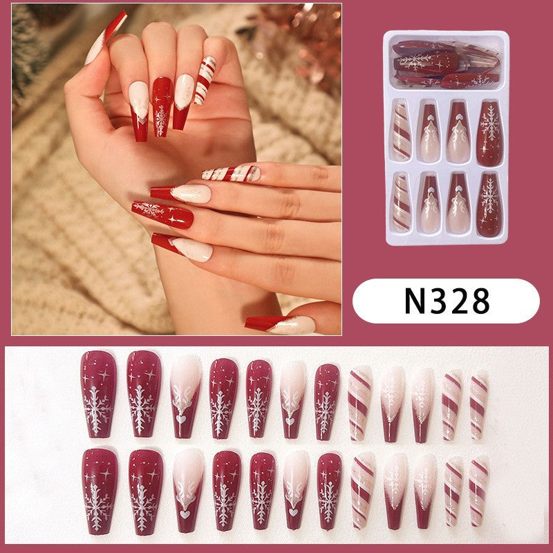 Artistic Long Press-On Nail Set with Winter-Inspired Designs