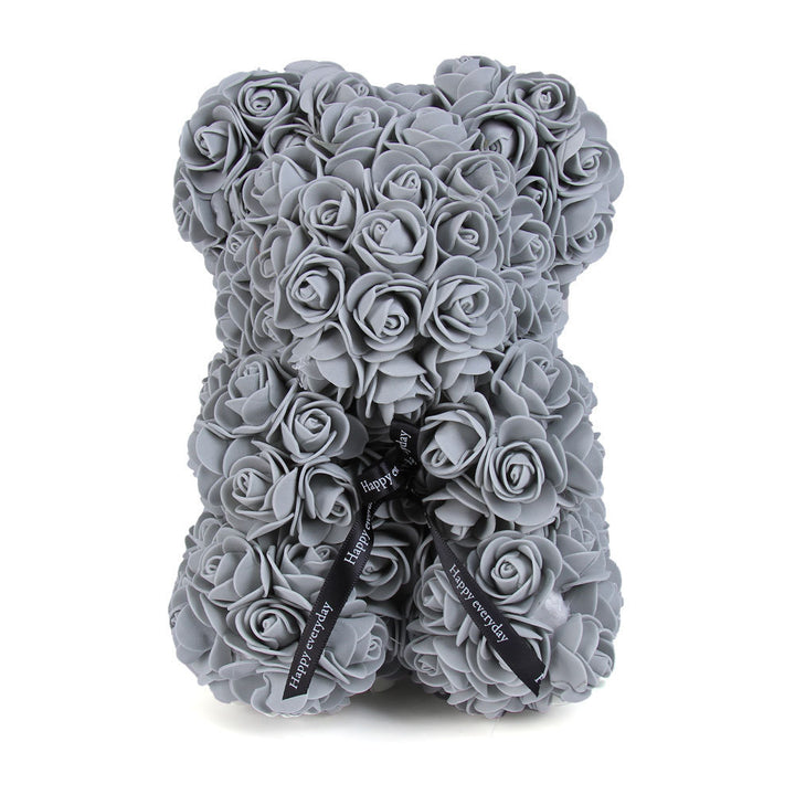 Handcrafted Foam Rose Teddy Bear Gift Sculpture With Satin Ribbon