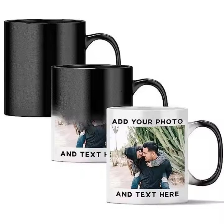 Personalized Heat-Activated Photo Ceramic Mug With Thermo-Chroma Sublimation Wrap And Ergonomic C-Handle