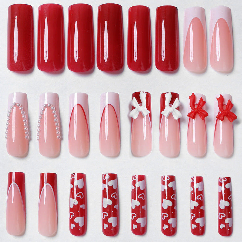 Elegant Heart-Embellished Press-On Nail Set