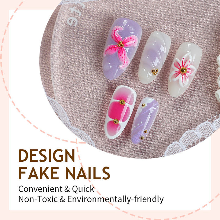 Acrylic nail set with elegant floral design and 3D accents Kalsten