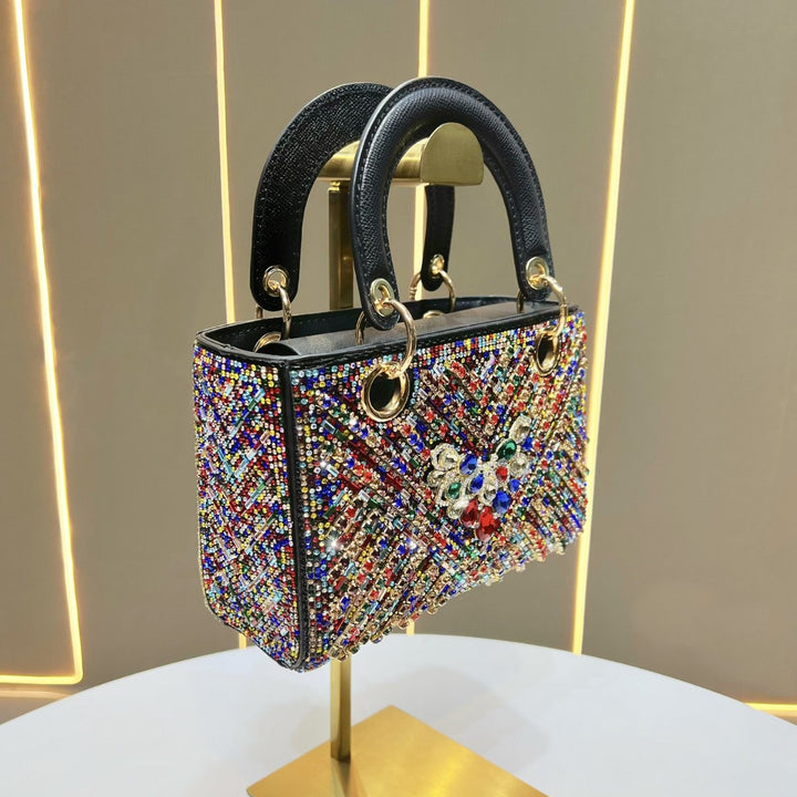 Ornate Crystal-Embellished Handheld Clutch