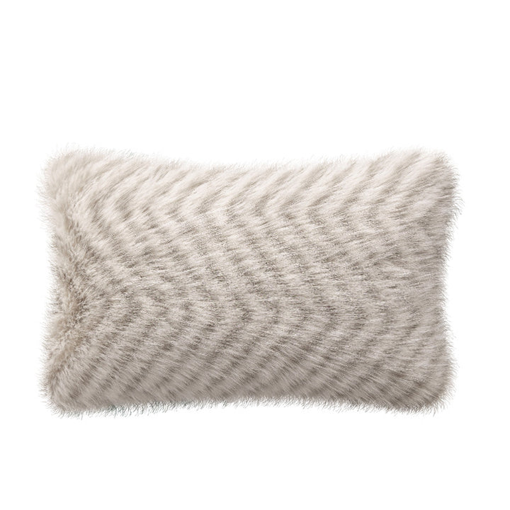 Rectangular faux fur decorative cushion with wavy plush surface