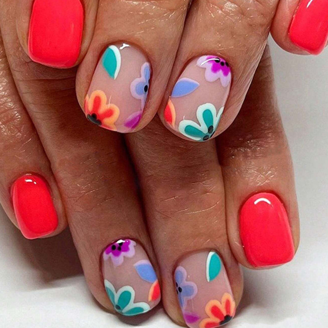 Artificial Nail Set with Colorful Flower Patterns Kalsten