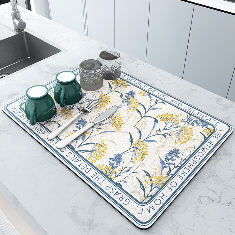 Floral Patterned Kitchen Drying Mat Kalsten