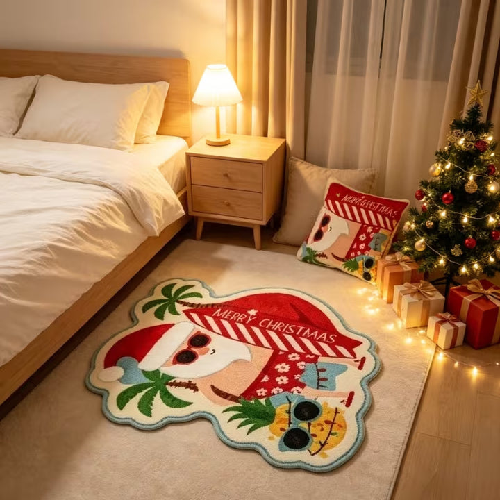 Fun Holiday Surfing Santa Area Rug
