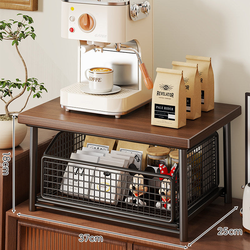 Countertop Coffee Station Elevated Shelf with Slide-Out Mesh Basket
