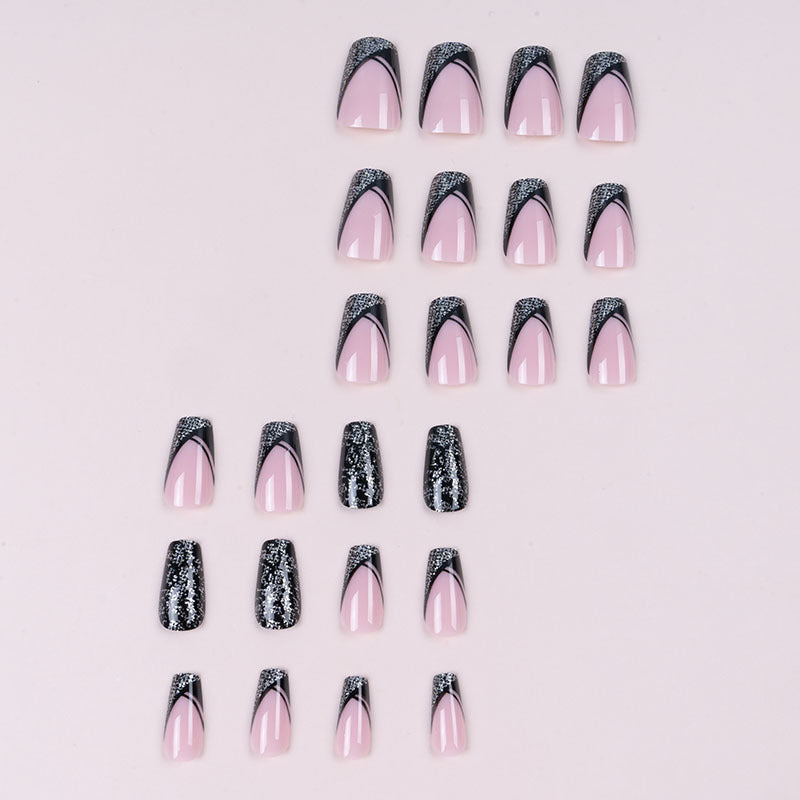 Elegant Long-Stiletto Press-On Nails with Intricate Glossy Design