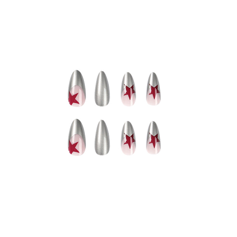 Artful stiletto nails with silver and star motifs Kalsten