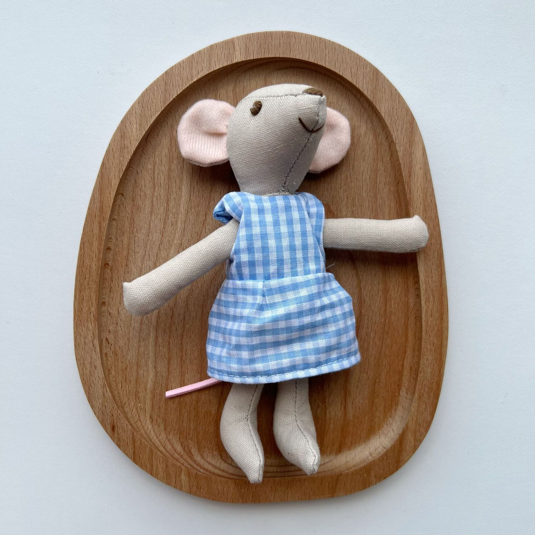 Handmade Linen Long-Limbed Bunny Doll with Embroidered Carrot Overalls