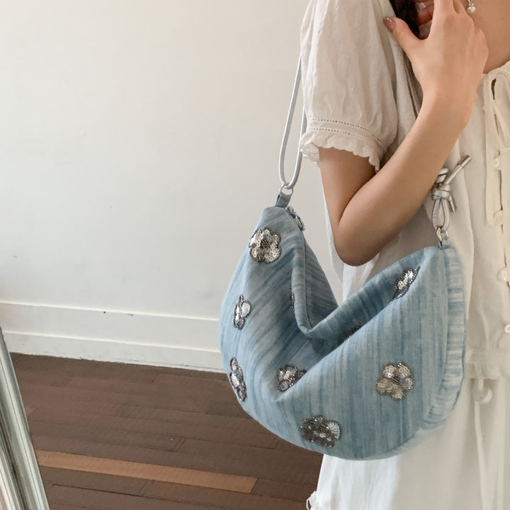 Floral Embellished Denim Handbag Kalsten