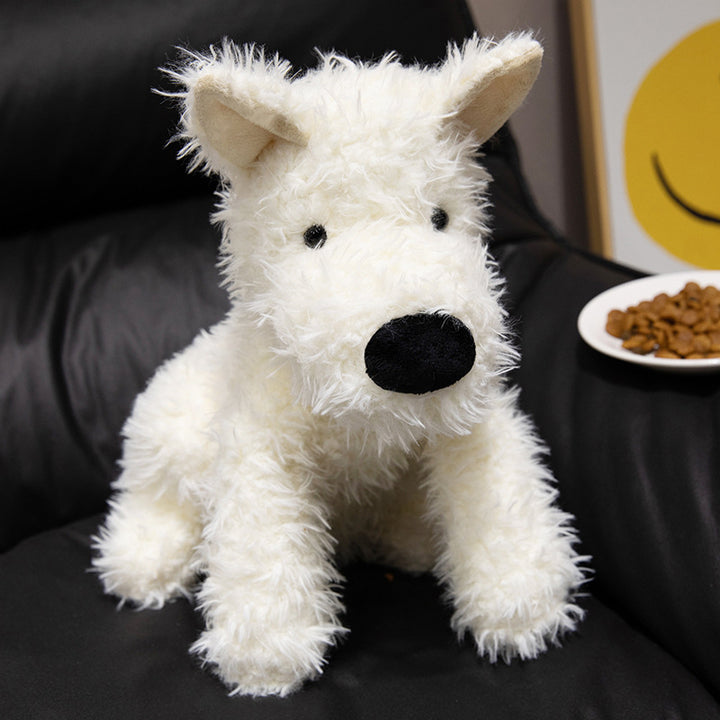 Realistic Fluffy Terrier Plush Dog with Long Faux-Fur and Embroidered Features Kalsten