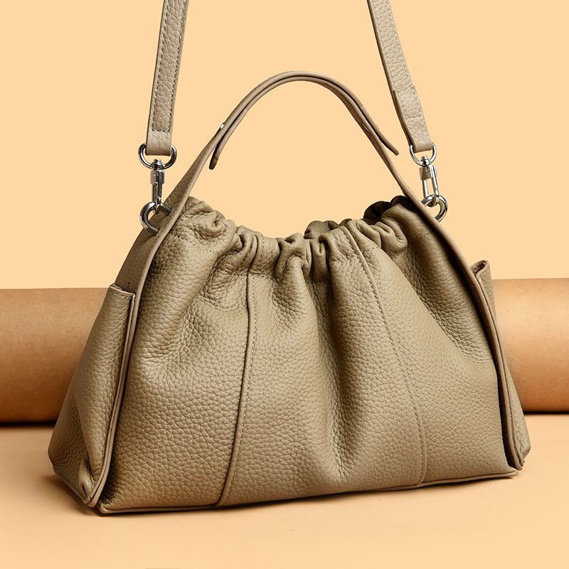 Textured Leather Drawstring Satchel Kalsten