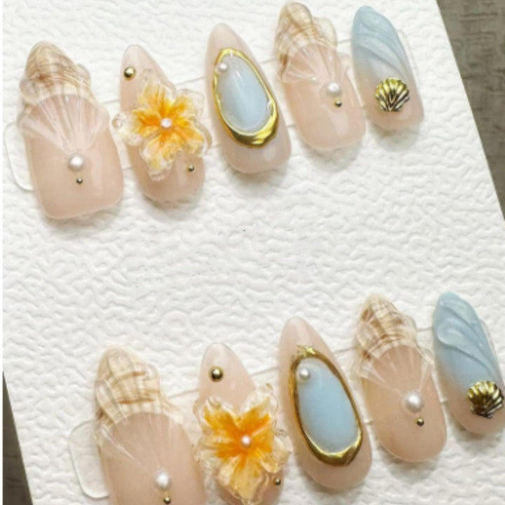 Artistic Floral and Star-Embellished Press-On Nail Set Kalsten