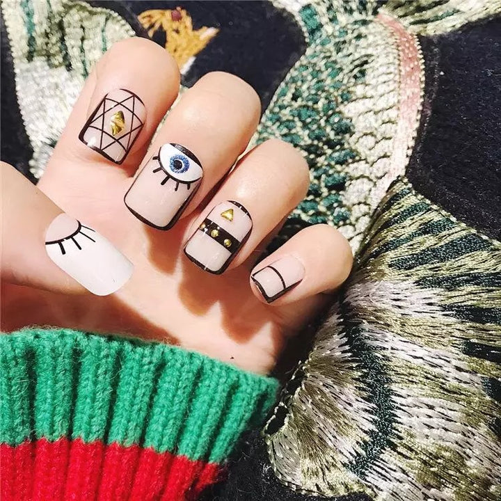 Artistic Press-On Nail Set with Eye Motif