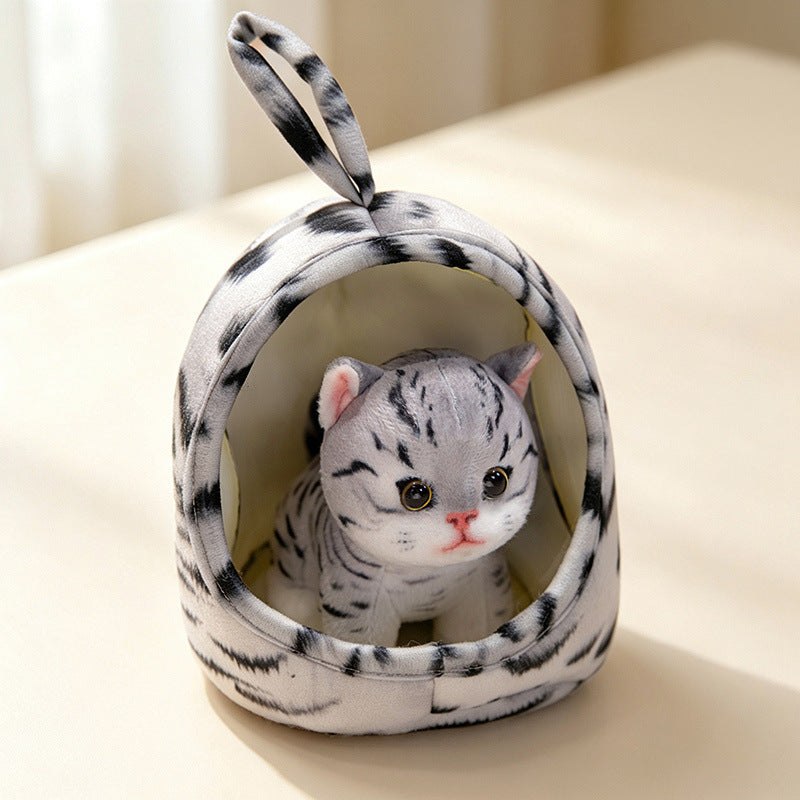 Mini Plush Calico Cat in Plush Cave Nest with Hanging Loop Kalsten