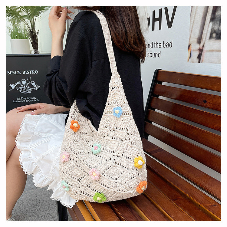 Floral Embellished Crochet Shoulder Bag Kalsten