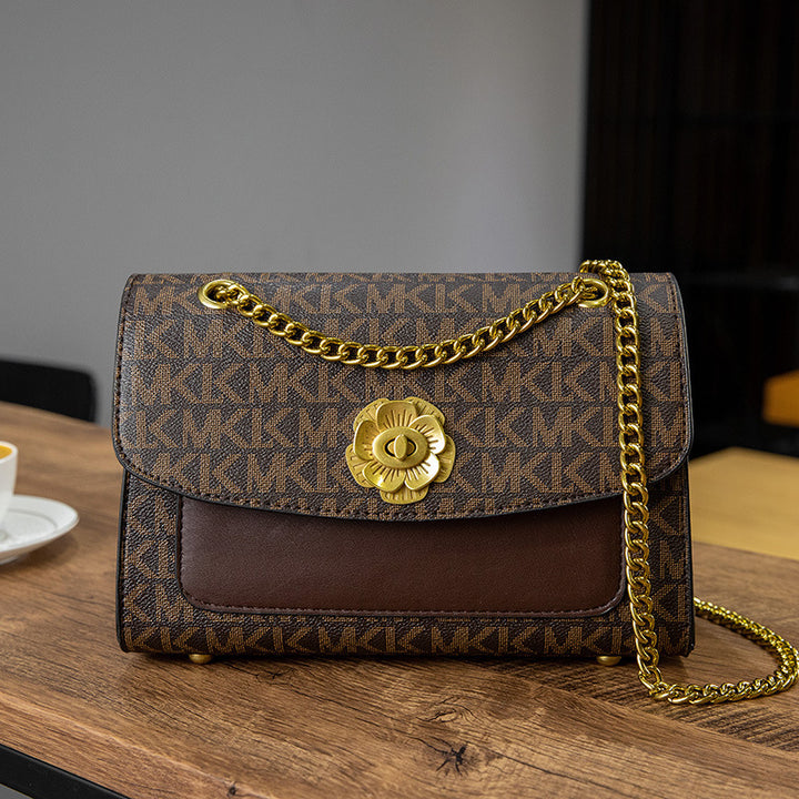 Elegant Faux Leather Chain-Trimmed Crossbody Bag