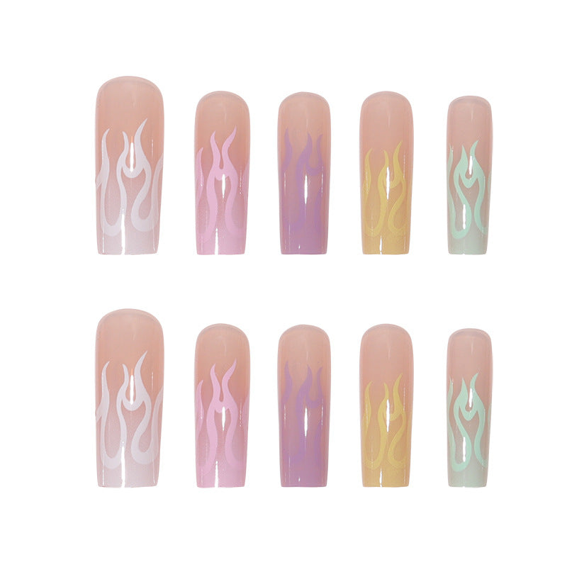 Artistic Long Acrylic Nail Extensions with Flame Design Kalsten
